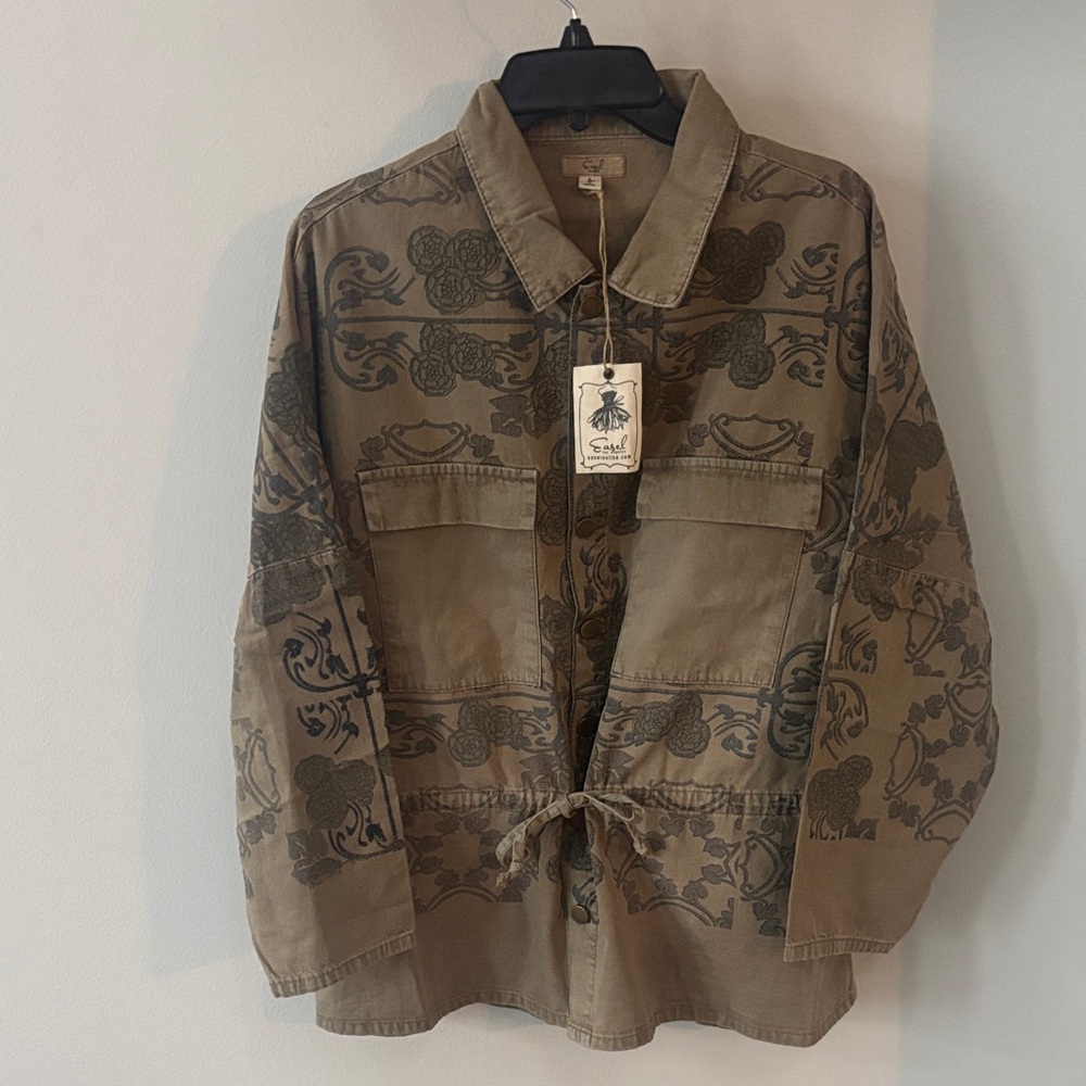 Easel Drawstring Khaki Shacket